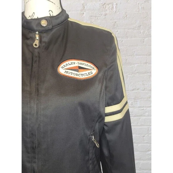 Harley Davidson Riding Jacket Womens SM Black Nylon Full Zip Leather Trim Biker - Picture 4 of 12